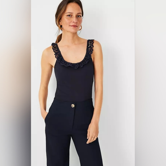 Ann Taylor Tops - Ann Taylor Eyelet Ruffle Tank Navy